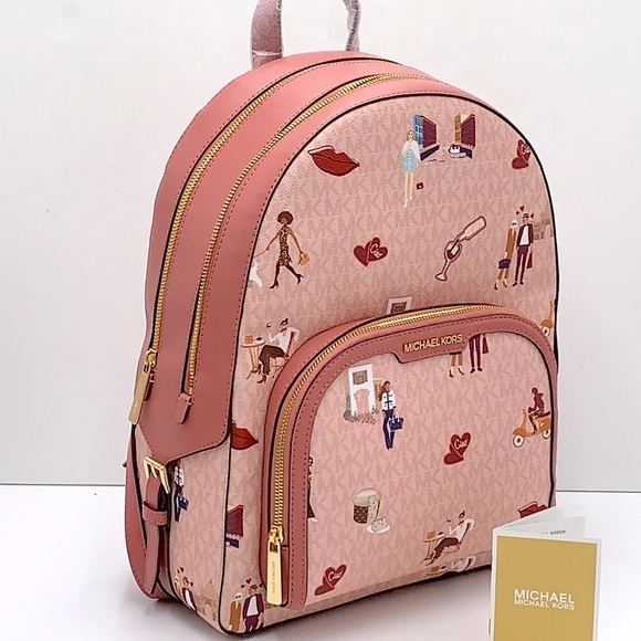 MICHAEL KORS JET SET GIRLS JAYCEE LARGE ZIP PACKED BACKPACK DARK POWDER BLUSH - Picture 1 of 16